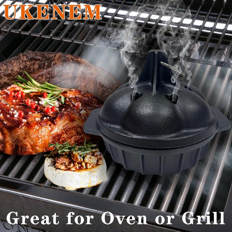 ENEM Small Heavy Duty Cast Iron Roaster & Grill-Smokers Box, Pre-Seasoned Garlic Roaster for Grill, Oven, Stove, For Smoking Vegetables Garlic Potato Baker, Morrocan Tagine Shape Garlic Roasters - Image 2